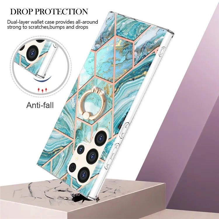 YB IMD Series-7 for Samsung Galaxy S24 Ultra Marble Case Ring Holder Phone Cover