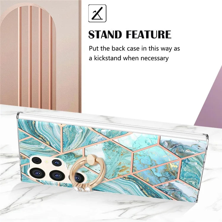 YB IMD Series-7 for Samsung Galaxy S24 Ultra Marble Case Ring Holder Phone Cover