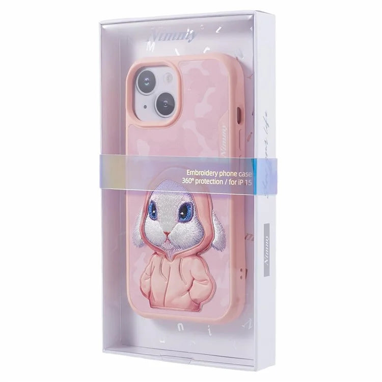 NIMMY For iPhone 15 Embroidered Animal Pattern Phone Case Shockproof Back Cover
