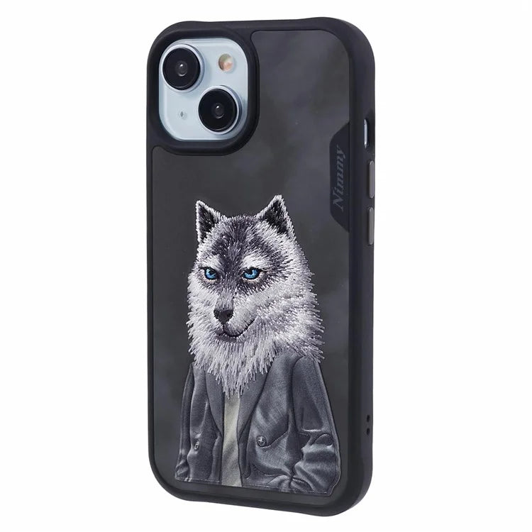 NIMMY For iPhone 15 Embroidered Animal Pattern Phone Case Shockproof Back Cover