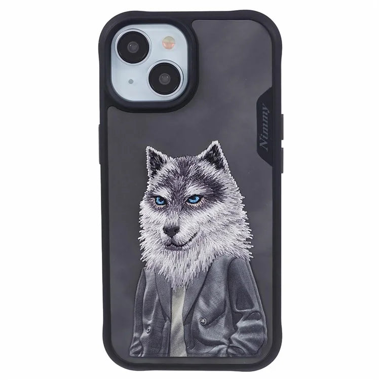 NIMMY For iPhone 15 Embroidered Animal Pattern Phone Case Shockproof Back Cover