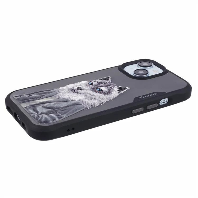 NIMMY For iPhone 15 Embroidered Animal Pattern Phone Case Shockproof Back Cover