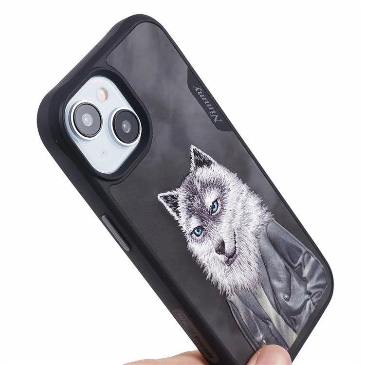 NIMMY For iPhone 15 Embroidered Animal Pattern Phone Case Shockproof Back Cover