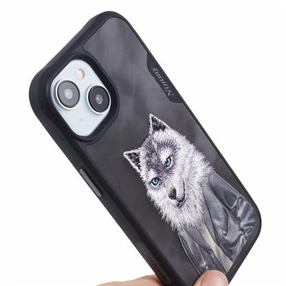 NIMMY For iPhone 15 Embroidered Animal Pattern Phone Case Shockproof Back Cover