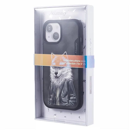 NIMMY For iPhone 15 Embroidered Animal Pattern Phone Case Shockproof Back Cover
