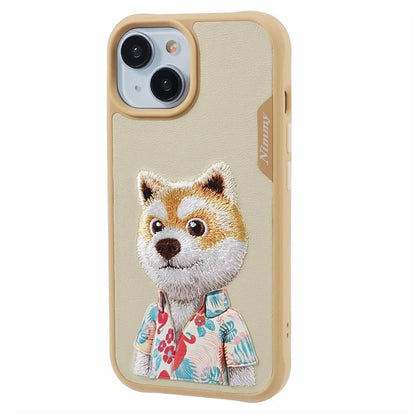 NIMMY For iPhone 15 Embroidered Animal Pattern Phone Case Shockproof Back Cover