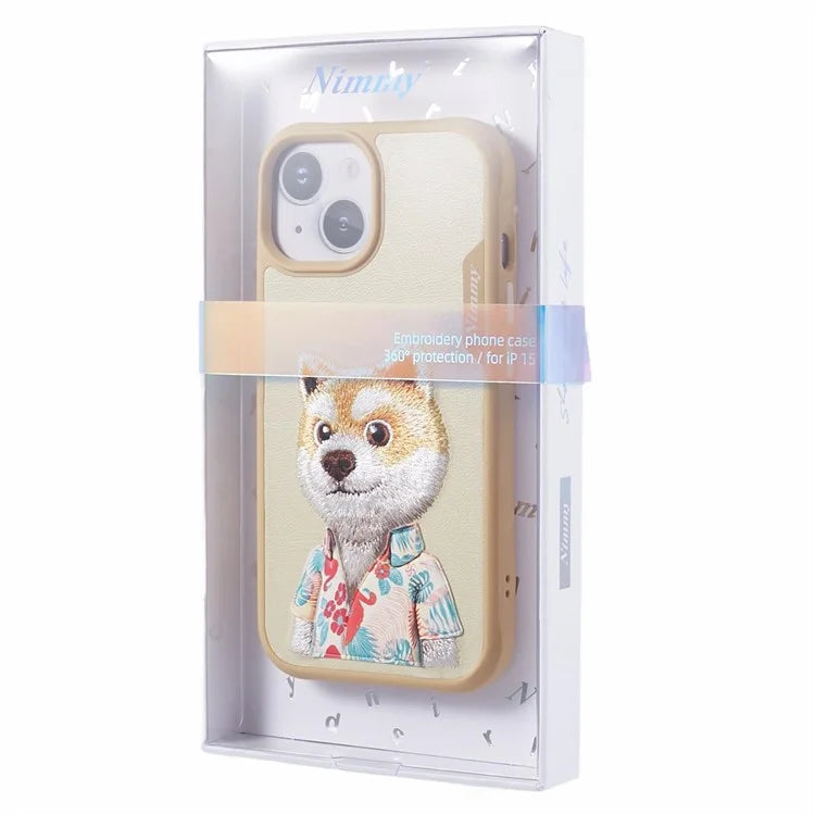 NIMMY For iPhone 15 Embroidered Animal Pattern Phone Case Shockproof Back Cover