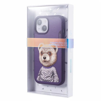 NIMMY For iPhone 15 Embroidered Animal Pattern Phone Case Shockproof Back Cover