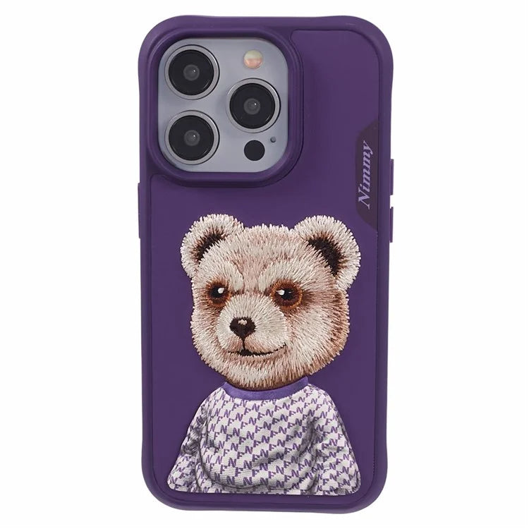 NIMMY For iPhone 15 Pro Cute Phone Case Embroidered Cartoon Pattern Cover