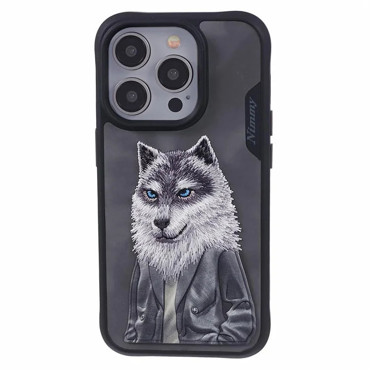 NIMMY For iPhone 15 Pro Cute Phone Case Embroidered Cartoon Pattern Cover