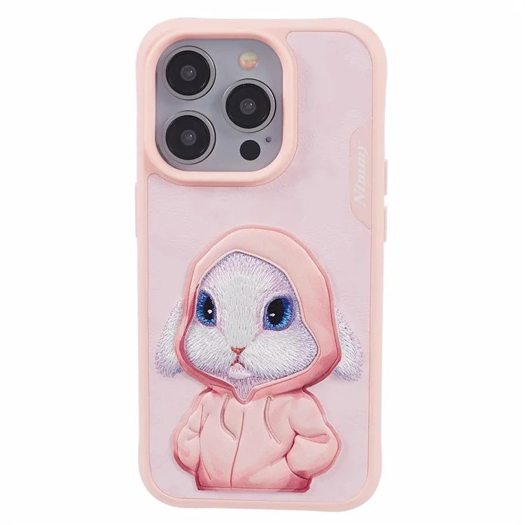 NIMMY For iPhone 15 Pro Cute Phone Case Embroidered Cartoon Pattern Cover