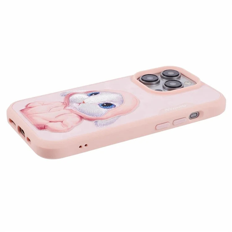 NIMMY For iPhone 15 Pro Cute Phone Case Embroidered Cartoon Pattern Cover