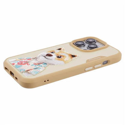 NIMMY For iPhone 15 Pro Cute Phone Case Embroidered Cartoon Pattern Cover