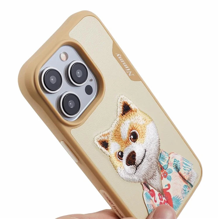 NIMMY For iPhone 15 Pro Cute Phone Case Embroidered Cartoon Pattern Cover