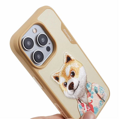 NIMMY For iPhone 15 Pro Cute Phone Case Embroidered Cartoon Pattern Cover