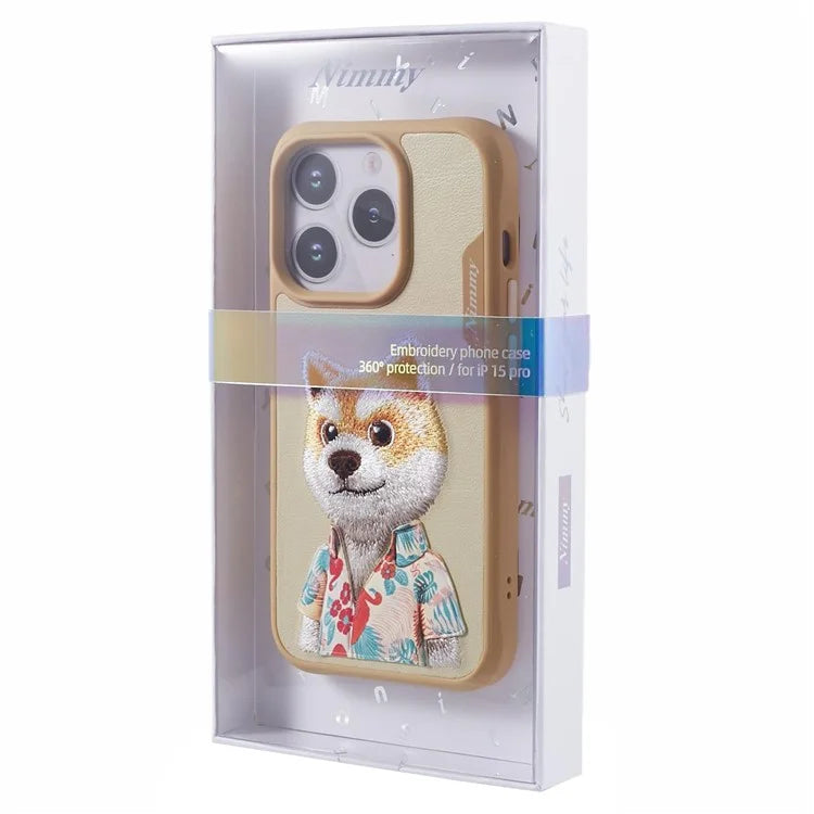 NIMMY For iPhone 15 Pro Cute Phone Case Embroidered Cartoon Pattern Cover