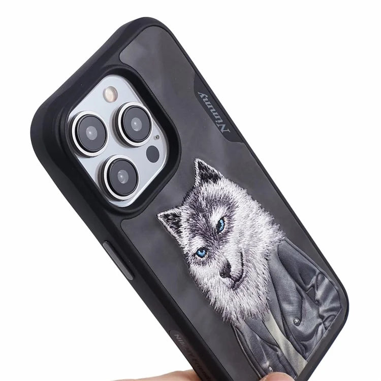 NIMMY For iPhone 15 Pro Max Phone Case Embroidered Animal Pattern Anti-slip Cover