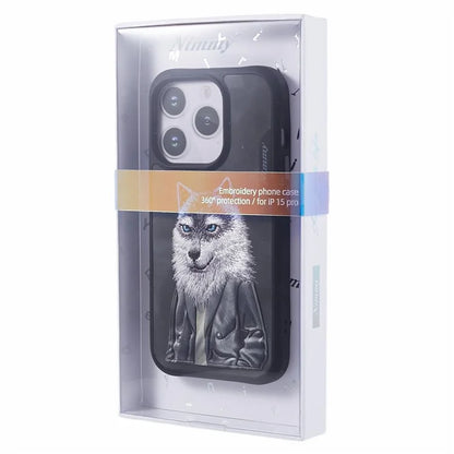 NIMMY For iPhone 15 Pro Max Phone Case Embroidered Animal Pattern Anti-slip Cover