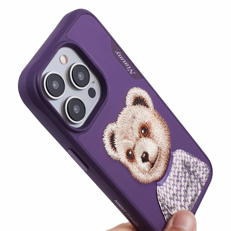 NIMMY For iPhone 15 Pro Max Phone Case Embroidered Animal Pattern Anti-slip Cover