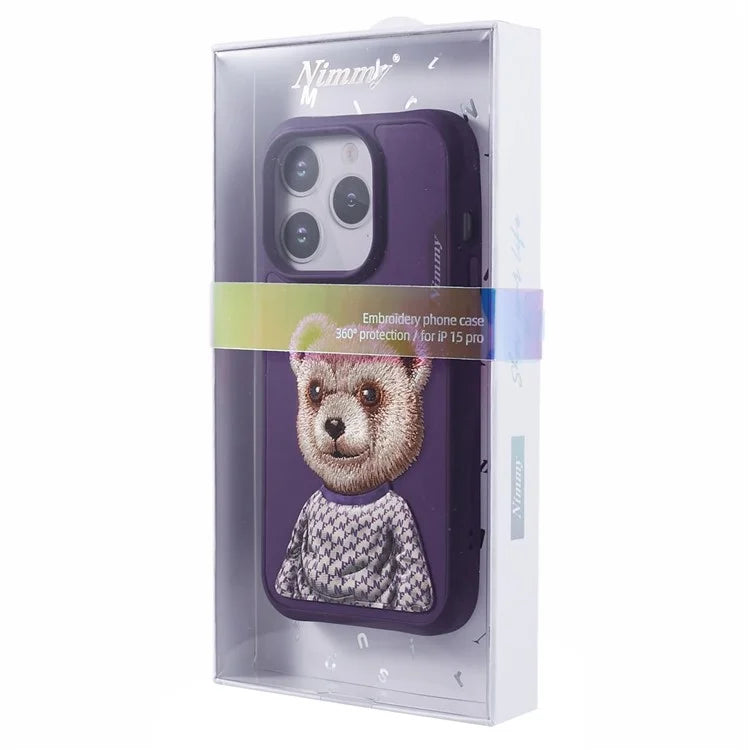 NIMMY For iPhone 15 Pro Max Phone Case Embroidered Animal Pattern Anti-slip Cover