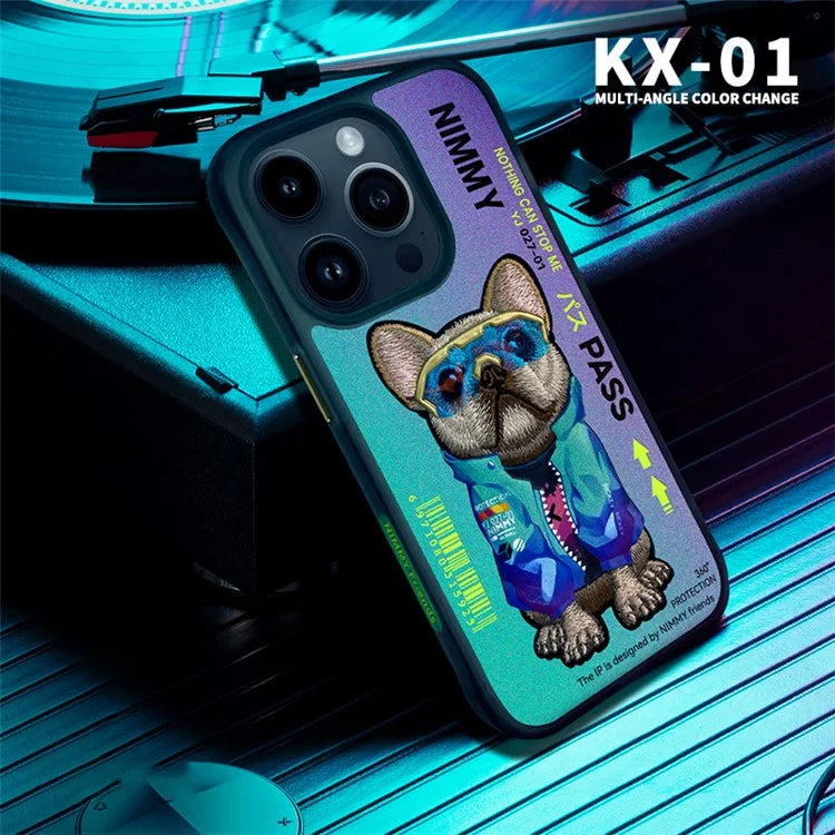 NIMMY For iPhone 15 Pro Max Back Cover Cool Patten Embroidered Phone Case