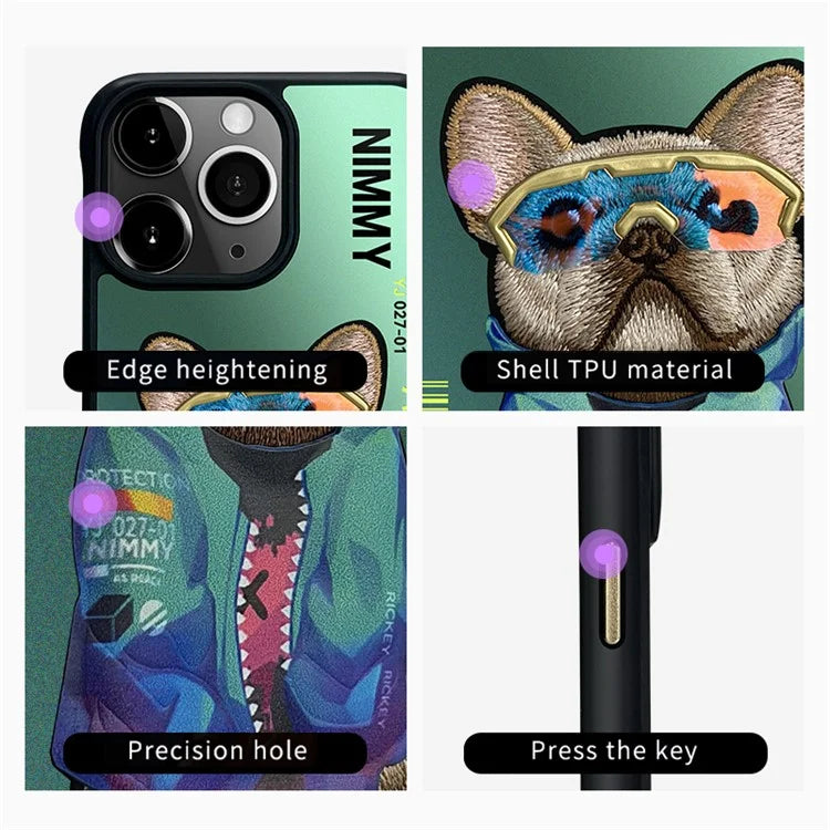 NIMMY For iPhone 15 Pro Max Back Cover Cool Patten Embroidered Phone Case