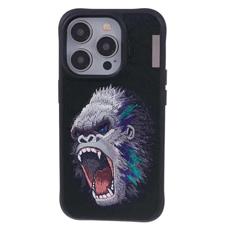 NIMMY For iPhone 15 Pro Max Embroidery Phone Case Animal Pattern Protective Cover