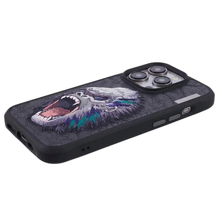 NIMMY For iPhone 15 Pro Max Embroidery Phone Case Animal Pattern Protective Cover