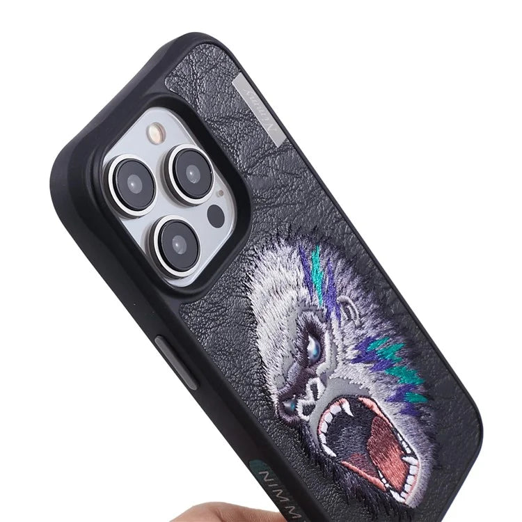 NIMMY For iPhone 15 Pro Max Embroidery Phone Case Animal Pattern Protective Cover