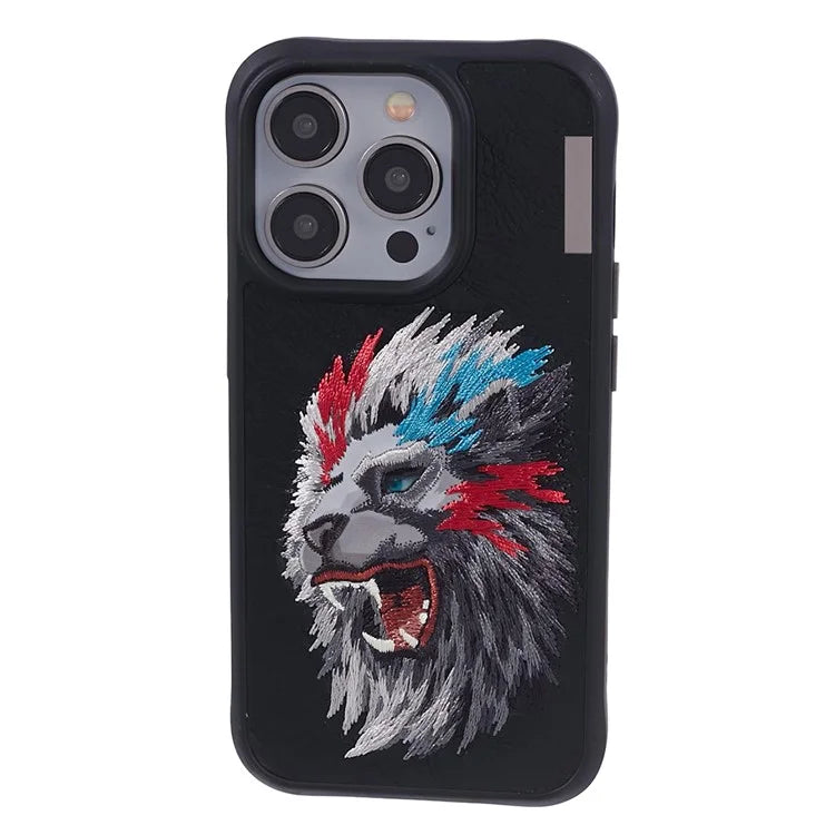 NIMMY For iPhone 15 Pro Max Embroidery Phone Case Animal Pattern Protective Cover