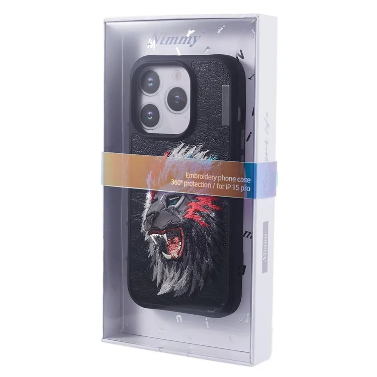 NIMMY For iPhone 15 Pro Max Embroidery Phone Case Animal Pattern Protective Cover