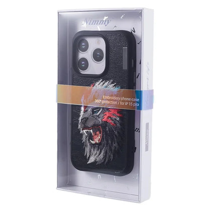 NIMMY For iPhone 15 Pro Max Embroidery Phone Case Animal Pattern Protective Cover