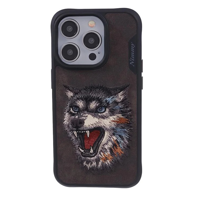 NIMMY For iPhone 15 Pro Max Embroidery Phone Case Animal Pattern Protective Cover