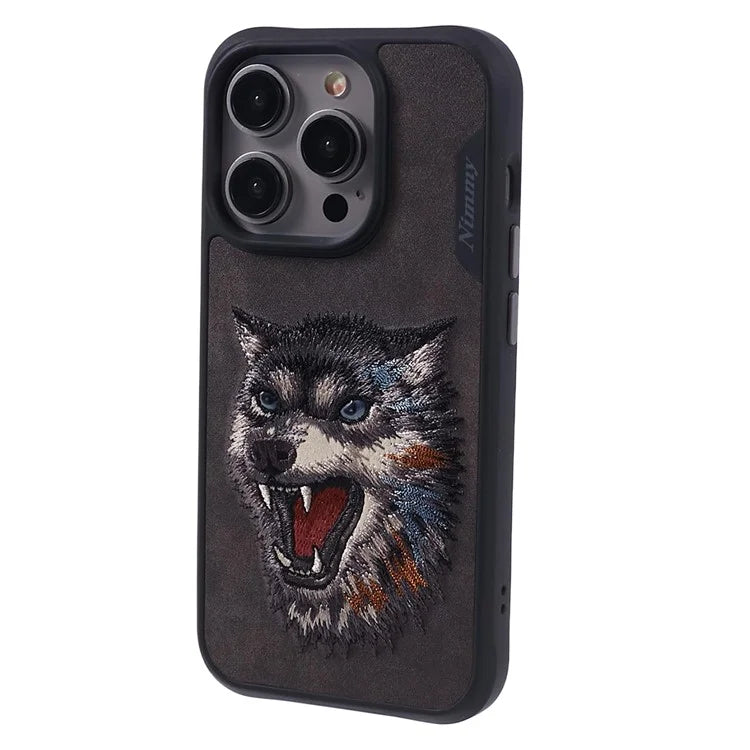 NIMMY For iPhone 15 Pro Max Embroidery Phone Case Animal Pattern Protective Cover
