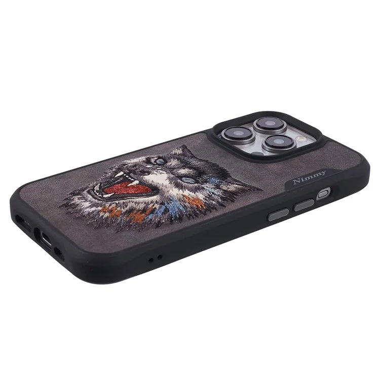 NIMMY For iPhone 15 Pro Max Embroidery Phone Case Animal Pattern Protective Cover