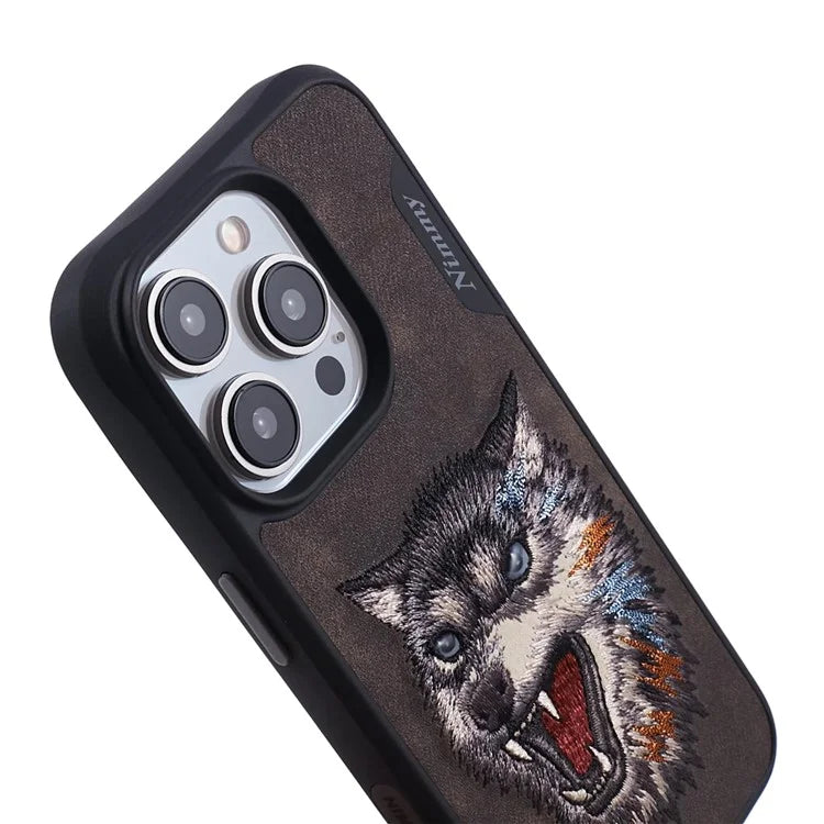 NIMMY For iPhone 15 Pro Max Embroidery Phone Case Animal Pattern Protective Cover