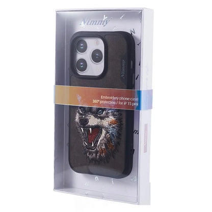 NIMMY For iPhone 15 Pro Max Embroidery Phone Case Animal Pattern Protective Cover