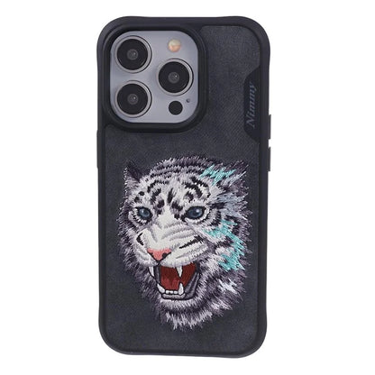 NIMMY For iPhone 15 Pro Max Embroidery Phone Case Animal Pattern Protective Cover