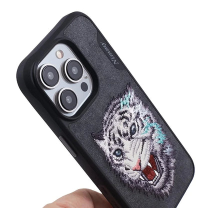 NIMMY For iPhone 15 Pro Max Embroidery Phone Case Animal Pattern Protective Cover