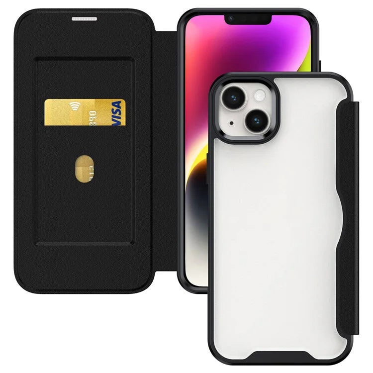 For iPhone 14 Plus Case TPU+Acrylic+PU RFID Blocking Cell Phone Cover with Card Holder