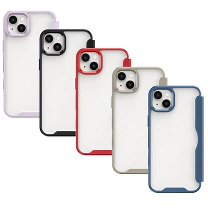 For iPhone 14 Plus Case TPU+Acrylic+PU RFID Blocking Cell Phone Cover with Card Holder