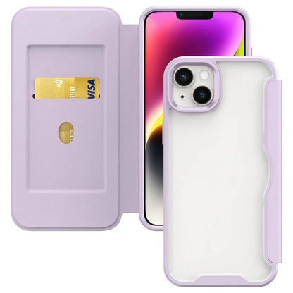 For iPhone 14 Plus Case TPU+Acrylic+PU RFID Blocking Cell Phone Cover with Card Holder