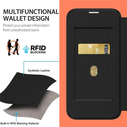 For iPhone 14 Plus Case TPU+Acrylic+PU RFID Blocking Cell Phone Cover with Card Holder