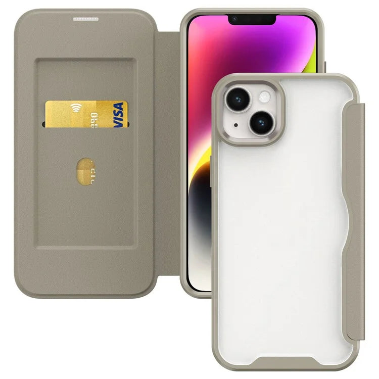For iPhone 14 Plus Case TPU+Acrylic+PU RFID Blocking Cell Phone Cover with Card Holder