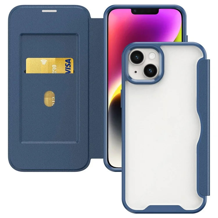 For iPhone 14 Plus Case TPU+Acrylic+PU RFID Blocking Cell Phone Cover with Card Holder
