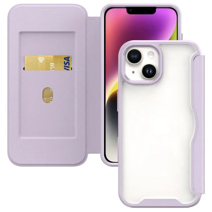 For iPhone 14 Case RFID Blocking TPU+Acrylic+PU Cover with Card Holder