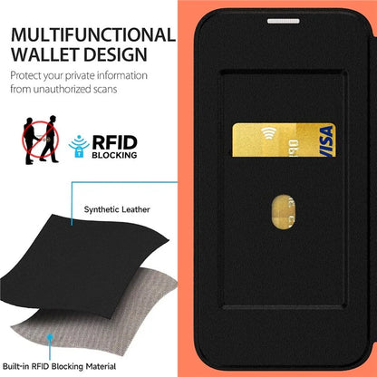 For iPhone 14 Case RFID Blocking TPU+Acrylic+PU Cover with Card Holder