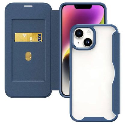 For iPhone 14 Case RFID Blocking TPU+Acrylic+PU Cover with Card Holder