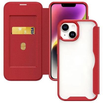 For iPhone 14 Case RFID Blocking TPU+Acrylic+PU Cover with Card Holder