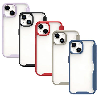 For iPhone 14 Case RFID Blocking TPU+Acrylic+PU Cover with Card Holder